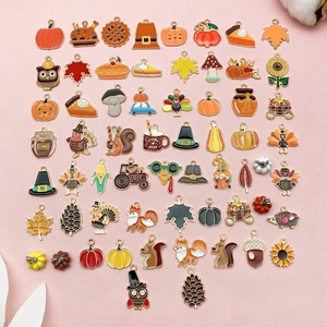 Thanksgiving Cartoon Pumpkin Turkey Maple Leaf Alloy Enamel Pendants For DIY Bracelet Necklace Jewelry Making Autumn Accessories