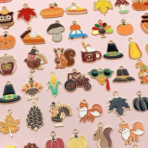 Cute enamel Thanksgiving charms set with turkey, pumpkin, and maple leaf for DIY jewelry
