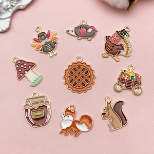 Enamel Thanksgiving charms set featuring turkey, fox, and squirrel for DIY jewelry making