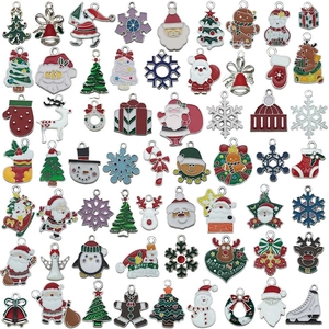 Mix of 50 Christmas enamel charms including Santa and reindeer for DIY jewelry making