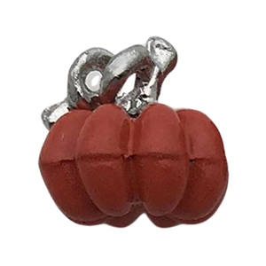 Detailed view of a red matte pumpkin alloy charm with silver metallic loop for DIY jewelry