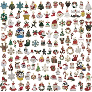 Christmas alloy enamel charms set including Santa, snowflake, and tree pendants