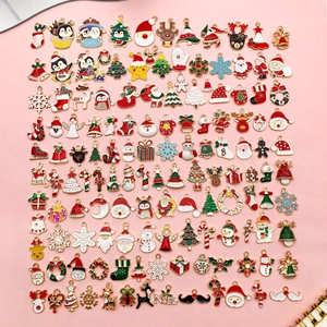 Zinc Alloy Enamel Christmas Pendants Santa Claus Snowflake Reindeer Tree Rhinestone Charms For DIY Jewelry Making Accessories