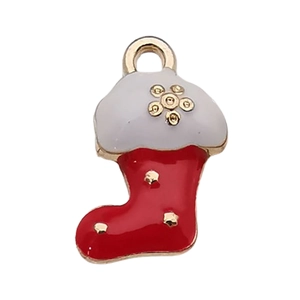Detailed Christmas stocking charm with red and white enamel and golden edge detail