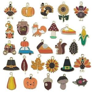 Set de dijes esmaltados de Acción de Gracias con pavo y calabaza para joyería DIY