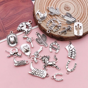 Vintage-Silber Western-Cowboy-Anhänger Set mit Pferd, Kaktus und Hut für DIY-Schmuck