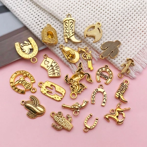 20pcs golden western cowboy charms including cactus, gun, and poker for DIY jewelry making
