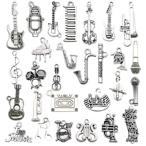 Antique silver musical instrument charms set for DIY necklaces and jewelry making