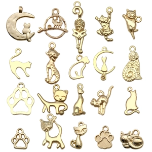 Assorted light gold cat and paw alloy charms for DIY jewelry making kits
