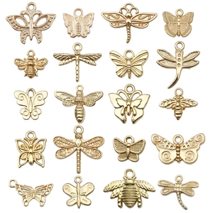 20pcs KC gold alloy insect pendants with butterfly bee and dragonfly for DIY jewelry