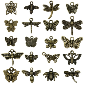 Pack de 20 dijes vintage de mariposa e insecto en bronce para creación de joyería DIY