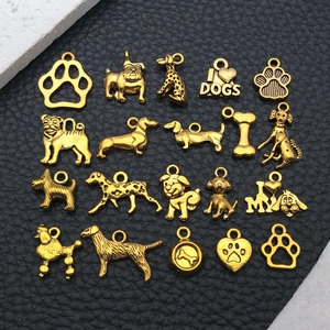 Pendentifs Chien Chiot en Alliage Or Antique pour Fabrication de Bijoux DIY Charms Os Patte pour Bracelet Collier Accessoires d'Artisanat