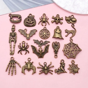 Antique Bronze Halloween Alloy Pendants Mixed Pumpkin Skeleton Spider Bat Ghost Charms For DIY Necklace Earring Jewelry Making Accessories