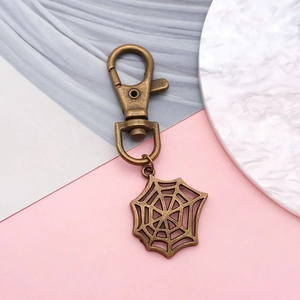 Antique bronze spider web pendant keychain with swivel lobster clasp for DIY accessories