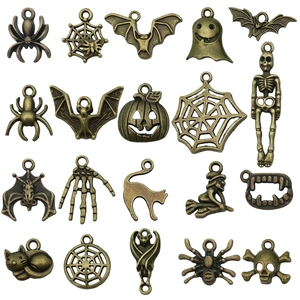 20pcs Antique Bronze Halloween Charms Set with Pumpkin Spider Skull and Bat for DIY Jewelry