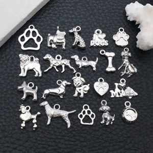 DIY Zinc Alloy Animal Dog Bone Paw Pendants For Jewelry Making Silver Plated Cute Dog Breed Charms For Bracelet Necklace Accessory