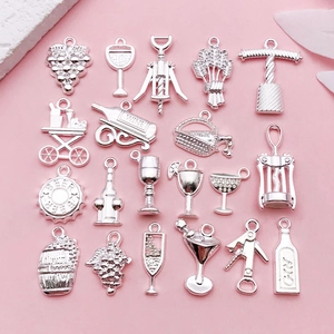 Silver Alloy Wine Theme Pendants For DIY Jewelry Making Wine Bottle Glass Opener Grapes Charms Accessory For Necklace Bracelet