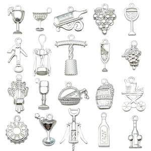 20pcs silver alloy wine themed charms including bottles and glasses for DIY jewelry
