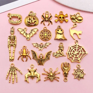 Antique Gold Alloy Halloween Charms Skeleton Spider Pumpkin Bat Ghost Witch Pendants For DIY Jewelry Making Accessories