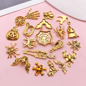 Halloween antique gold alloy charms set with pumpkin spider skull and bat for DIY jewelry