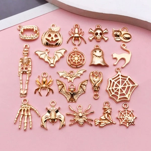 KC Gold Alloy Halloween Charms Pendant For DIY Necklace Bracelet Jewelry Making Pumpkin Bat Spider Ghost Witch Accessories