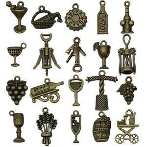 Set de 20 breloques en bronze antique sur le vin avec bouteilles et verres pour bijoux DIY