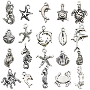 20pcs vintage silver ocean theme charms with mermaid starfish and seashell for DIY jewelry