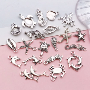 Antique silver ocean theme charms set including starfish seahorse and turtle pendants