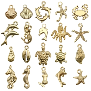 Lot de breloques marines dorées avec tortue étoile de mer et dauphin pour bijoux DIY