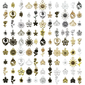 Mix of floral charms in silver and gold finishes for DIY earring and bracelet making