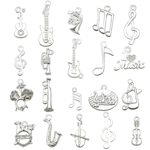 20er Set silberne Musikinstrument-Anhänger mit Gitarre, Noten und Saxofon