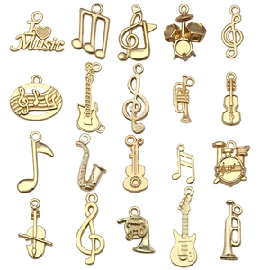 20-teiliges Set goldener Musik-Anhänger mit Gitarre und Noten für DIY-Schmuckherstellung