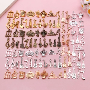 Breloques d'Instruments Note de Musique Pendentifs Guitare Violon Saxophone en Alliage de Zinc Antique pour Bijoux DIY