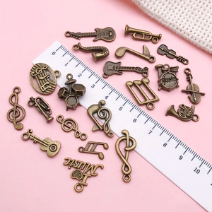 Vintage bronze musical instrument alloy charms including guitar and violin for DIY jewelry