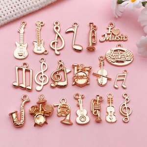 KC Gold Legierung Musikinstrument Anhänger Gitarre Trommel Saxophon Violine Noten Charms Für DIY Schmuckherstellung