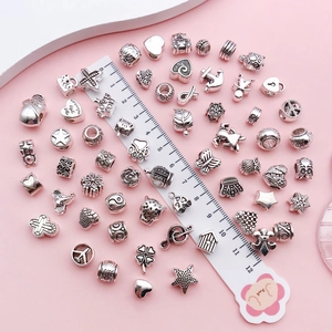 Antique silver turtle beads and assorted mixed alloy charms for DIY jewelry making