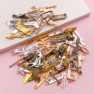 Assorted alloy tool charms set including wrench and hammer for DIY jewelry making