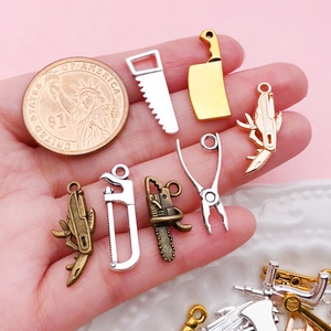 Miniature tool charms in gold and silver finish for DIY jewelry and keychain making