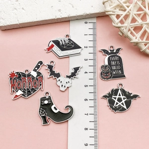 Halloween enamel alloy charms set with bat pumpkin tombstone and witch boot designs