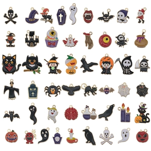 Set of 48 mixed Halloween enamel charms including pumpkin ghost and skull for DIY jewelry making