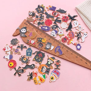 Halloween cartoon enamel alloy charm set with pumpkin and bat shapes for DIY jewelry