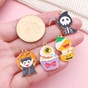 50pcs Halloween cartoon alloy enamel charms for DIY earrings and necklaces with $1 coin scale