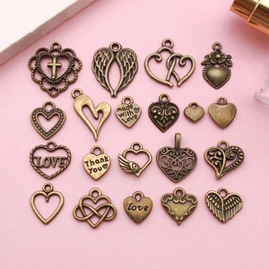 Vintage Antique Bronze Heart Charms Set Love Wings Hollow Alloy Pendants For DIY Necklace Bracelet Jewelry Making Accessories