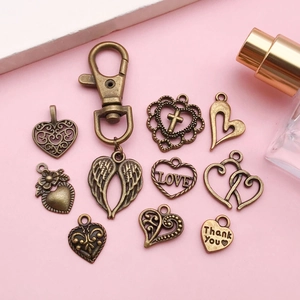 Antique bronze heart and angel wing DIY metal pendants set for jewelry making