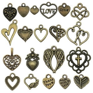 20pcs vintage bronze heart charms set with LOVE and wing designs for DIY jewelry making