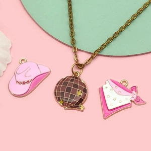 Ensemble de bijoux collier boule disco style cowboy rose et breloques émaillées chic
