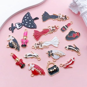 Detailed set of fashion-themed alloy charms with enamel icons for jewelry making