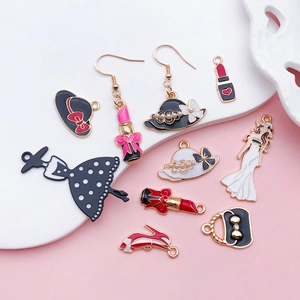 Fashion alloy charms set with lipstick handbag and dress pendants for DIY jewelry