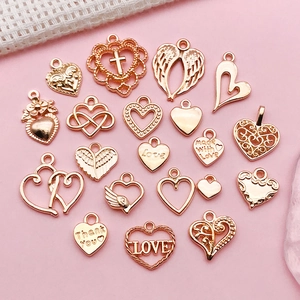 Rose gold heart and angel wing charms collection for DIY jewelry making