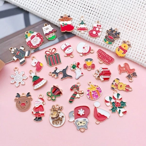 Weihnachts-Emaille-Anhänger Set mit Weihnachtsmann und Rentier für DIY Schmuckdesign